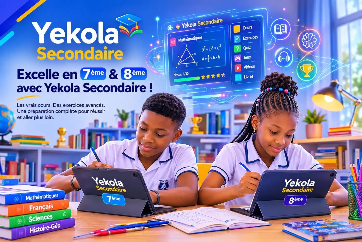 Yekola Secondaire — Excelle en 7ème & 8ème : les vrais cours, des exercices avancés, une préparation complète pour réussir.